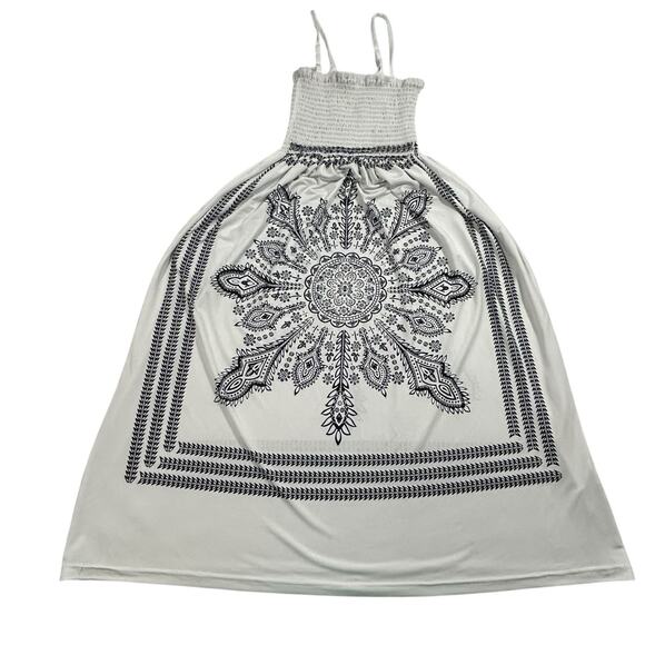 Christina Love Dresses & Skirts - Cristina Love White Smocked Sundress Black Bandana Paisley Mandala Print Medium